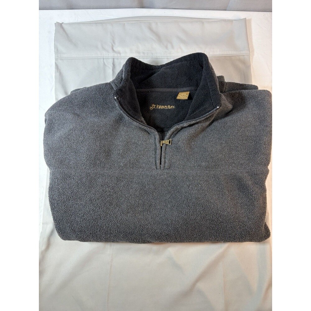St. John's Bay Sweatshirt Men's Large Gray Fleece Long Sleeve Quarter Zip